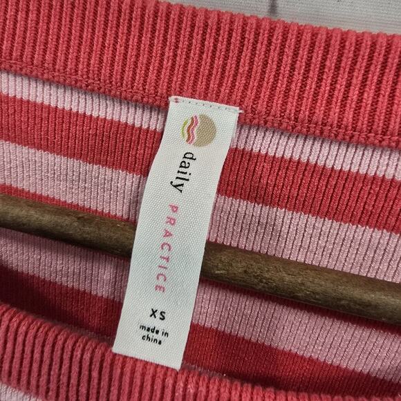 Anthropologie Sweater Women XS Pink White Striped Daily Crop Drop Shoulder - Picture 3 of 10